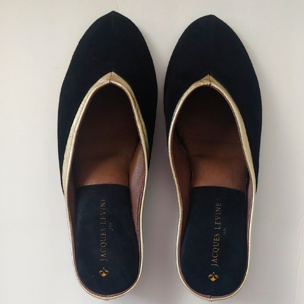 Women's Black and Gold Slip-On Slippers